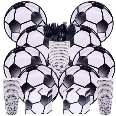 China Soccer Football Paper Back Paper Plate Soccer Party Supplies Tableware Set Paper Cups Paper Napkins For Sports Party Decoration for sale