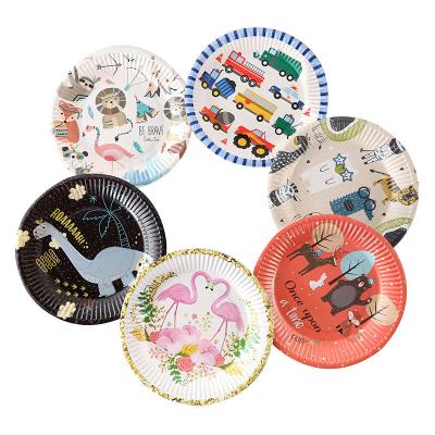 China Custom Eco Friendly Disposable 7inch Cartoon Paper Animal Design Paper Plate Party Supplies for sale