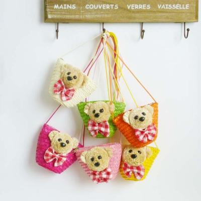 China Others Cute Bear Handmade Straw Children's Coin Purse Diagonal One-shoulder Yellow Straw Bag for sale