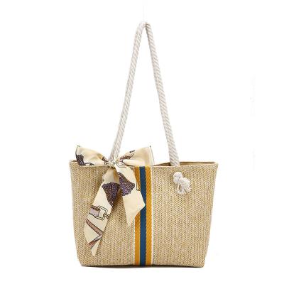 China Others Fashion Straw Tote Bags Women Bowknot Satchel Woven Handbags Large Capacity Single Shoulder Bag for sale