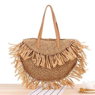 China Others New Semicircle Fringed Straw Woven Bag Spike Paper Straw Bag Fashion Women Shoulder Bags for sale