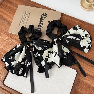 China Dress up French Elegant Flower Ribbon Bow Large Intestine Hair Scrunchies Bow Scrunchies Hair Ornament For Women for sale