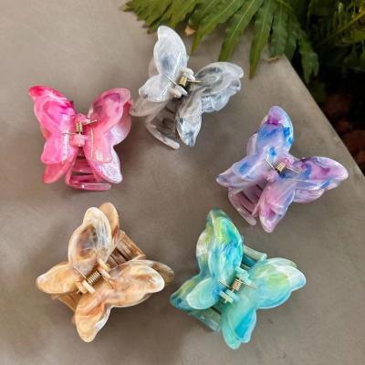 China Decoration Wholesale ladies hair accessories vintage painted butterfly women hair claws double butterfly plastic hair clips for sale