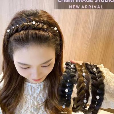 China Hair Decoration Pearl fishbone braid Braided Headband Synthetic Twist Braided Hair Band Of Toothed non-slip for Women for sale