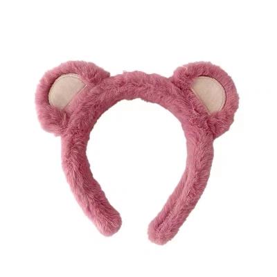 China Non-slip Cute Strawberry Bear Ears Headband Female Summer Pink Plush Headband Internet Hot New Headdress Face Wash Hair Bands for sale