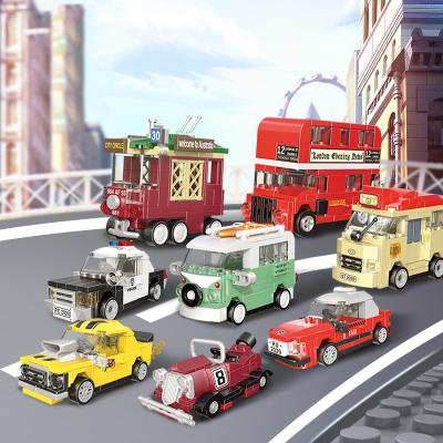 China Decool Safety Pull Back Mini Car Small Model Assembly Building Block Boy Intelligence Racing Model Toy Gift 4PCS/SET for sale