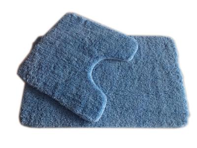 China Plain Blue 25mm Pile Polyester Bath Rug 2pcs Pack for sale