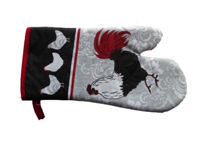 China Rooster Printed Canvas Oven Mitt , Flame Retartant Oven Mitts for sale