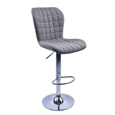 China Modern Soft Adjustable Swivel Chrome Seat Low Fabric Bar Stool With Back Rest for sale