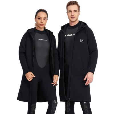 China 2021 New 3mm Neoprene Diving Coat Anti-UV Unisex Windproof Keep Warm Front Double Zipper Hooded WetSuit Coat for sale