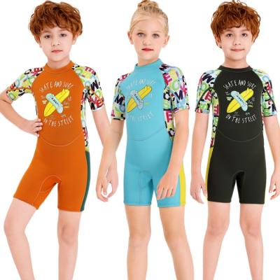 China Kids Zipper Sale 2.5MM Short Sleeve Kids Wetsuit Swimsuit UV50+ New Full Body Anti-UV Protection Warm Back Unisex Bodysuit for sale