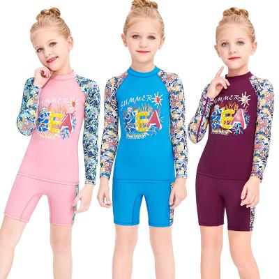 China New Breathable Summer Full Sleeve Shorts Set Girls Kids Swimwear Split Beach Quick Drying Swimsuits For Kids Girls Children for sale