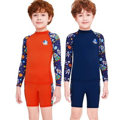 China New Kid's Breathable Swimsuit Summer Sunscreen Slit Outdoor Wetsuit Set Long Sleeve Shorts Boys Kids Beach Quick Dry Swimwear for sale