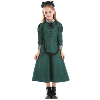 China Mysterious Vampire Employee Batting Dresses Halloween Parent Child Costume Castle Lace Dark Green Dress for sale