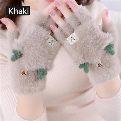 China Autumn and winter new half-finger women's plush gloves with flip cover and fingerless Korean version of the cute trend cartoon for sale