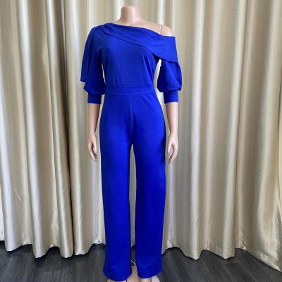 China 2021 QUICK DRY the new autumn use large size wide leg fashion shoulder slope solid color loose one-piece overalls for woman for sale