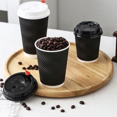 China Biodegradable 8oz 12oz 16oz Customized Double Design Paper Cups Wall Ripple Disposable Printed Paper Coffee Cups for sale