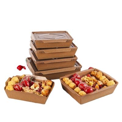 China Disposable Packaging With Window Take Away Fast Disposable Environmental Protection Kraft Paper Lunch Container Takeway Food Box for sale