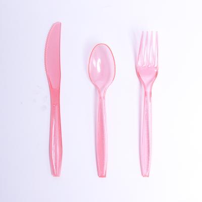 China Pink PP Disposable Plastic Knife Fork Spoon Food Cutlery Household Cutlery Convenient Take-Out Set for sale