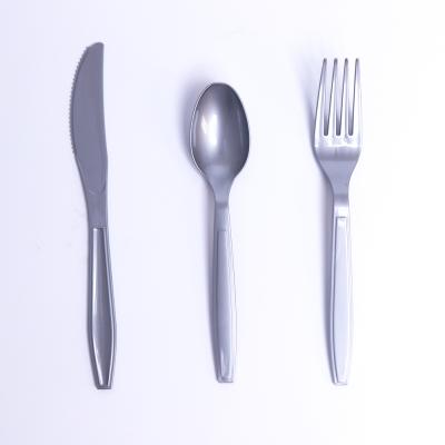 China Convenient Take-out Food Cutlery Household Cutlery Set Disposable Silver PP Plastic Knife Fork Spoon for sale