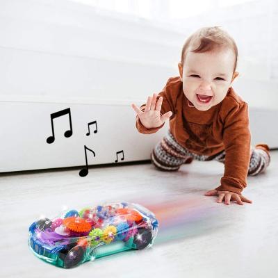 China Lightweight Transparent Car Toy for Kids Bump and Ride Toy Car with Colorful Moving Music and LED Gears Effects M66107 for sale