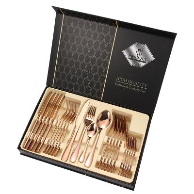 China Sustainable Hot Selling 1010 Spoons Forks Knives Stainless Steel Cutlery Set Mirror Polish 24pcs Cutlery Set With Gift Box for sale