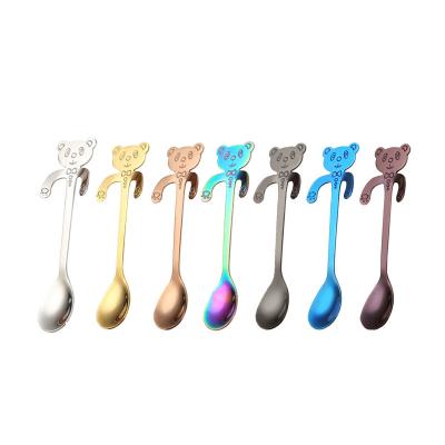 China 304 Stainless Steel Coffee Cup Spoon Durable Creative Colorful Cute Spoon Panda Bear Design Cartoon Stirring Hanging Cup Spoon for sale