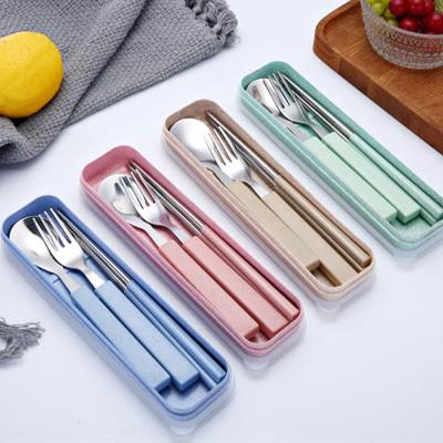 China Factory Price Viable Reusable Wheat Straw Cutlery Set Flatware Wheat Straw Portable Cutlery Spoon Fork 3Pcs Chopsticks for sale