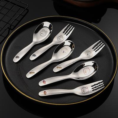 China SS316 Cardboard Viable Deer Cat Frog Dog Pig Spoons For Children Kids Cutlery Stainless Steel Spoon And Fork Set for sale