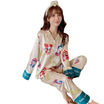 China Silk women QUICK-DRY ice pajamas spring, soft autumn and winter Korean cute silk suit, summer thin long-sleeved simulation student for sale