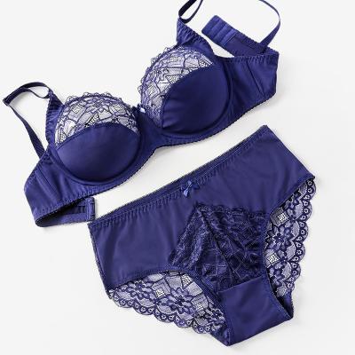 China QUICK DRY thin lace steel ring gathers plus size sexy underwear panties set ladies underwear bra set for sale