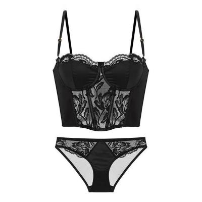 China QUICK DRY cheap price novelty cup design black open lace see through erotic lingerie ladies sexy bra and brief sets with Underwire for sale