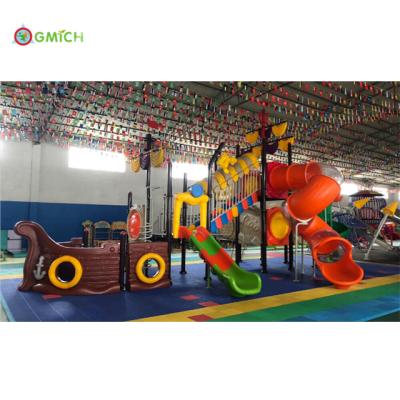 China Galvanized Pipe and Large Plastic Combo Pirate Ship Tube Play Sets Outdoor Playground Equipment Slide for Kids JMQ-18115 for sale