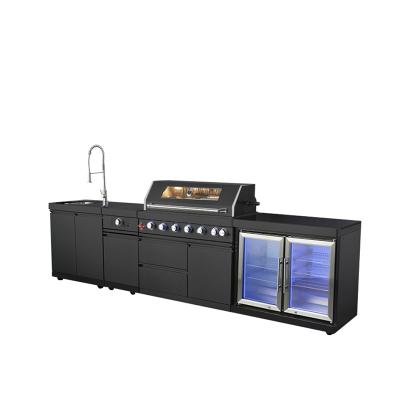 China Modern Custom Modular Outdoor Kitchen Barbecue Mobile Grill With Fridge for sale