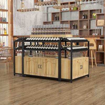 China Showroom steel and wood combo multilayer wine rack cabinet can be placed in the lower cabinet for sale