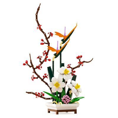 China Building Toy XHT Flower Bouquet Building DIY Collection Building Bricks Creative Botanical Toy Artificial Flowers Building Blocks Set for sale