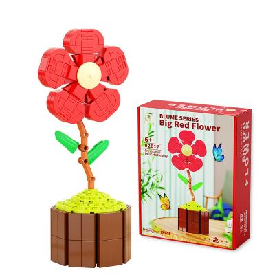 China QIZHILE Diy Building Toys 92017 Creative Red Pot Flower Ornaments 360pcs Big Flower Ornaments Building Blocks For Home Decoration for sale