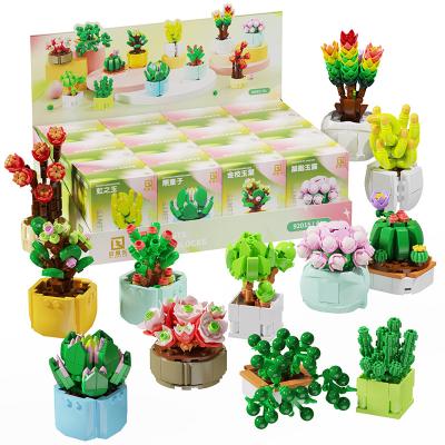 China Hot Sale Succulents Surprise Building Toy Box Toys 24 Sets Mini Particle Flower Botanical Building Blocks DIY Sets Simulation Building for sale