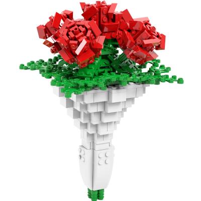 China QIZHILE Diy Building Toy Flower Building Toys 90015 Roses Dream Ornaments 474pcs Pot Building Blocks For Valentine's Day Gift for sale