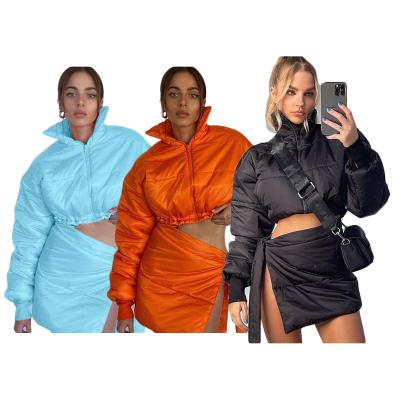 China 2021 Women Anti Shrink Stripper Coats 2 Piece Dresses Trim Set Crop Puff Jacket Ladies Down Coats Winter Fashion Girls Bubble Coats Jackets for sale