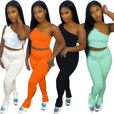 China 2021 Anti-Static 2 Piece Pant Set Ribbed Clothing Women Biker Shorts Outfits Wholesale Custom Sweat Suit Jogging 2 Piece Pant Set Outfits for sale