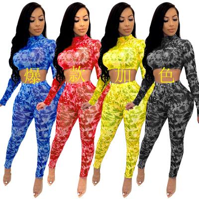 China Anti-pilling Crop Tops Womens Outfits Plus Size Tie Dye Long Sleeves Joggers Suit Two Piece Set Pants Spring Womens Clothing 2021 for sale