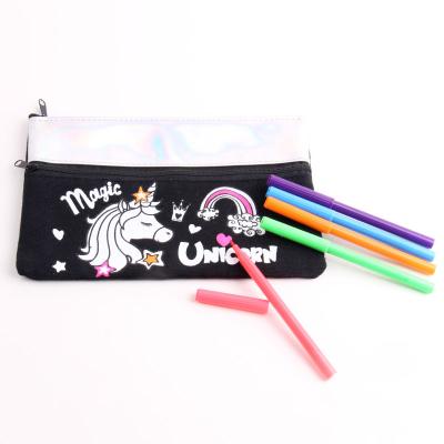 China Schools & 2021 New Unicorn/Rainbow Coloring Drawing BETWEEN THE PITS Office Case Pencil Case DIY Personalized Kids Pencil Case for sale