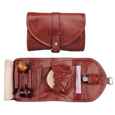 China High Quality Soft Handmade Leather Pipe Rolling Tobacco Pouch Bag Organize Case With Two Pipe Holder Pockets for sale