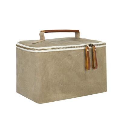 China Large Waterproof Waxed Interior Lunch Tote Bag With Leather Canvas Insulated Cooler Handle for sale