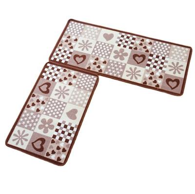 China Washable Polyester Printed Rug Water Absorbent Kitchen Runner 2 Pcs Floor Cover Mat Set Anti Slip for sale