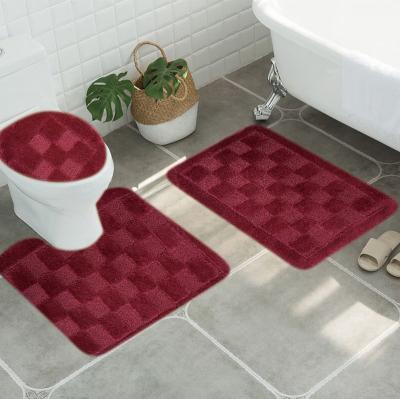 China High Quality Washable Luxury High Quality Heavy Duty Anti-Slip Loop Pile Bathroom Cover 3pcs High Cut Bath Mats for sale