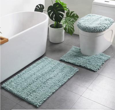 China High Quality Luxury Chenille Washable Microfiber Mat Water Absorbent Super Soft Shaggy 3pcs Set Bath Mats for sale