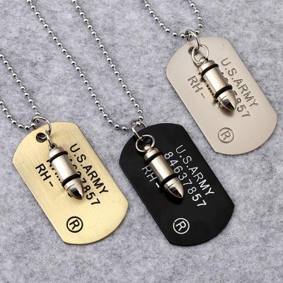 China America Bullet Necklace Women Men Women Men's Punk Rock Pendant Hip Hop Chains Cool Metal Dog Tags For Men's Gifts for sale