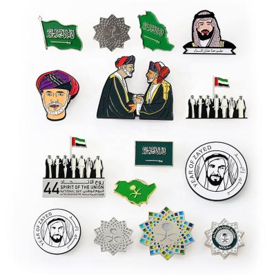 China Worldwide Stock Fast Delivery Custom Metal UAE Enamel Pin Badge Palm Saudi Arabia Lapel Pin Coconut Enamel Pin Brooch National Day for sale